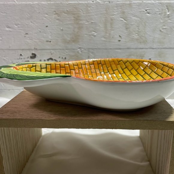 Clay Art Orange Yellow Brick Pattern Pear Dish Spoon Rest Ceramic Pear Trinket - Picture 6 of 8